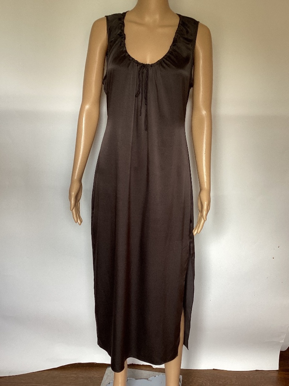 Frame Brown silk sleeveless side slit Midi Dress Sz M
